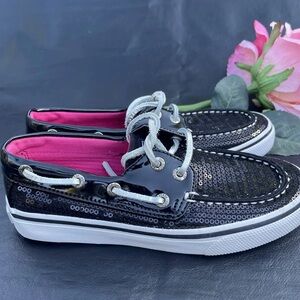 Sperry Top-Sider Bahama Boat Shoes Black Sequins Size Youth 13M